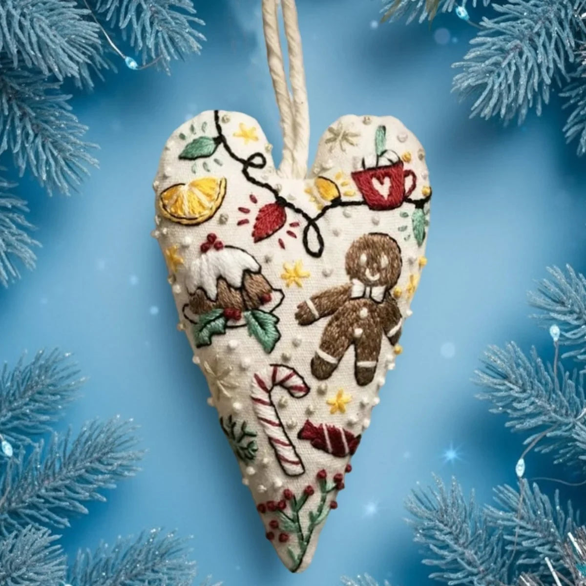 Christmas Embroidery Kit for Beginners with Heart-Shaped Ornament and Complete Supplies - Image 8