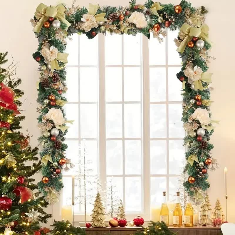 Christmas Garland for Mantle with Ornaments Artificial Decorated Pine and Roses - Image 5