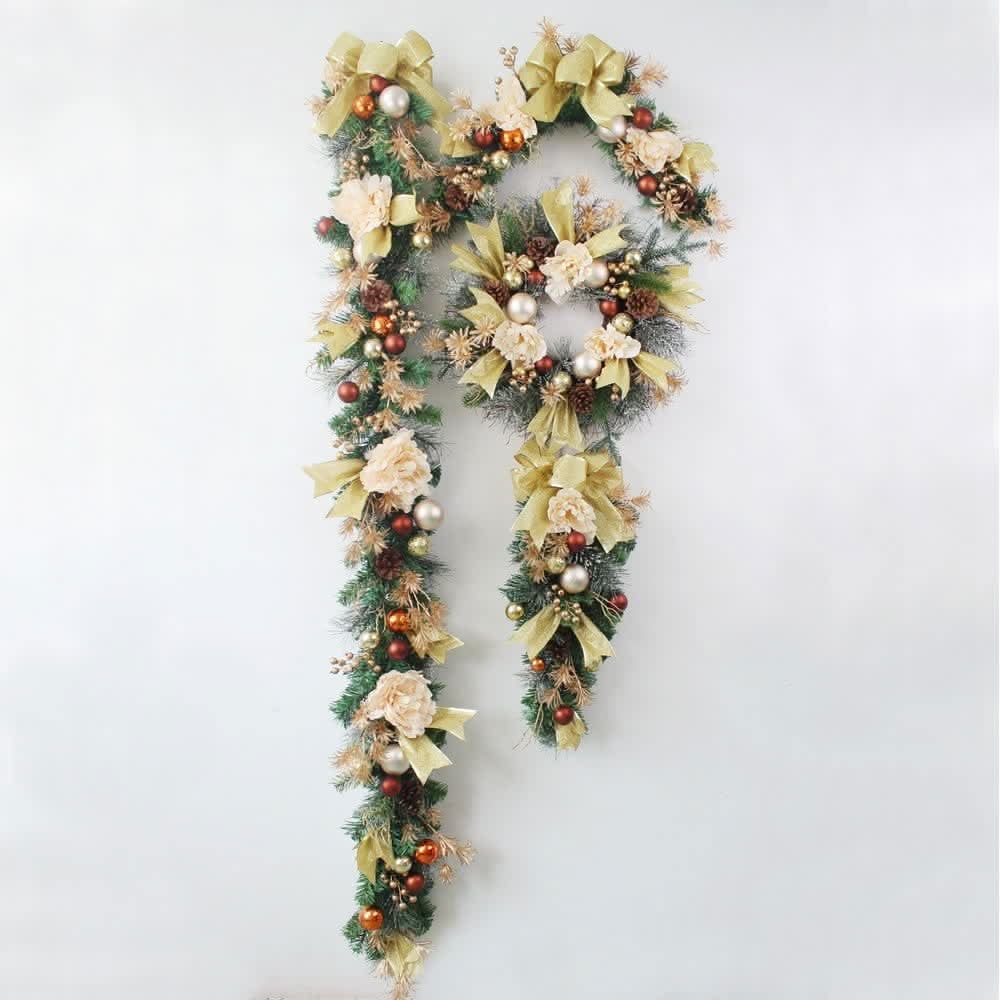 Christmas Garland for Mantle with Ornaments Artificial Decorated Pine and Roses - Image 8