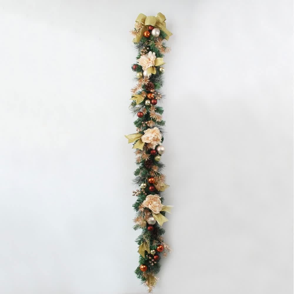 Christmas Garland for Mantle with Ornaments Artificial Decorated Pine and Roses - Image 9