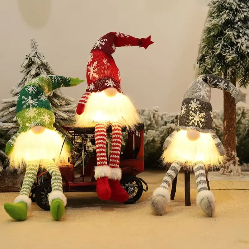 Christmas Gnome Light Up Plush Decoration with Snowflake Knit Hat and Warm LED Glow - Image 2