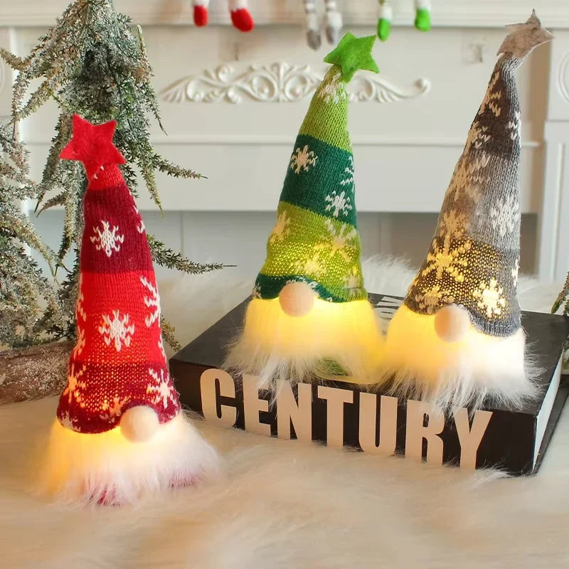 Christmas Gnome Light Up Plush Decoration with Snowflake Knit Hat and Warm LED Glow - Image 3
