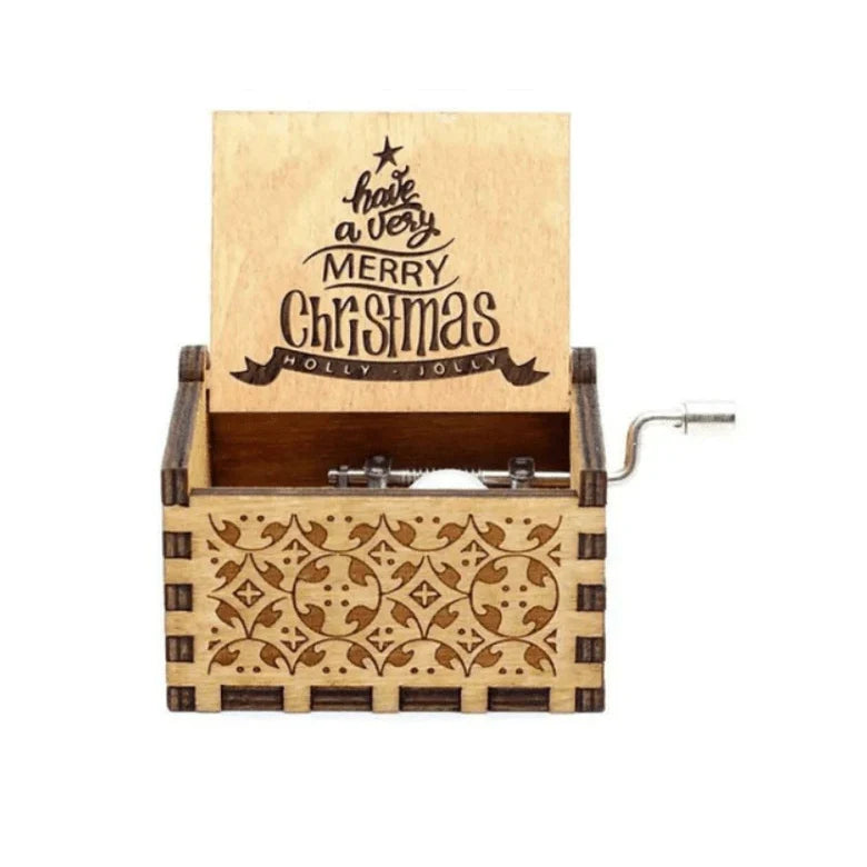 Christmas Music Box with Hand Crank Wooden Mechanical Vintage Design - Image 6