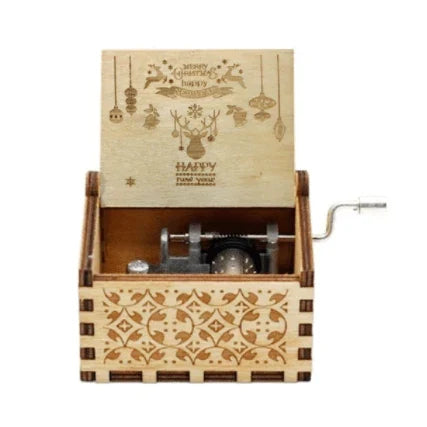 Christmas Music Box with Hand Crank Wooden Mechanical Vintage Design - Image 7