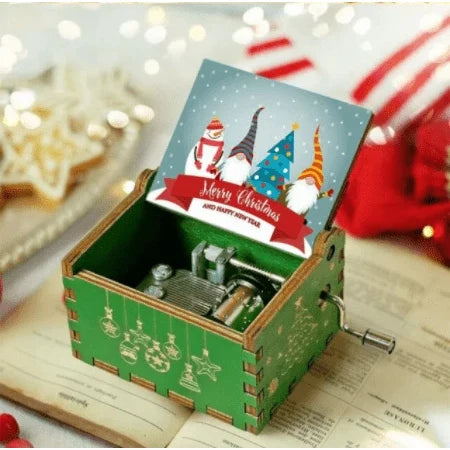 Christmas Music Box with Hand Crank Wooden Mechanical Vintage Design - Image 8