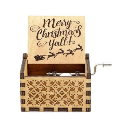 Christmas Music Box with Hand Crank Wooden Mechanical Vintage Design - Image 9