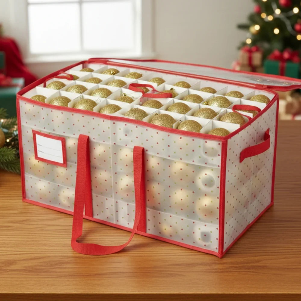 Christmas Ornament Storage Container with Zippered Lid and Removable Grid Dividers - Image 5