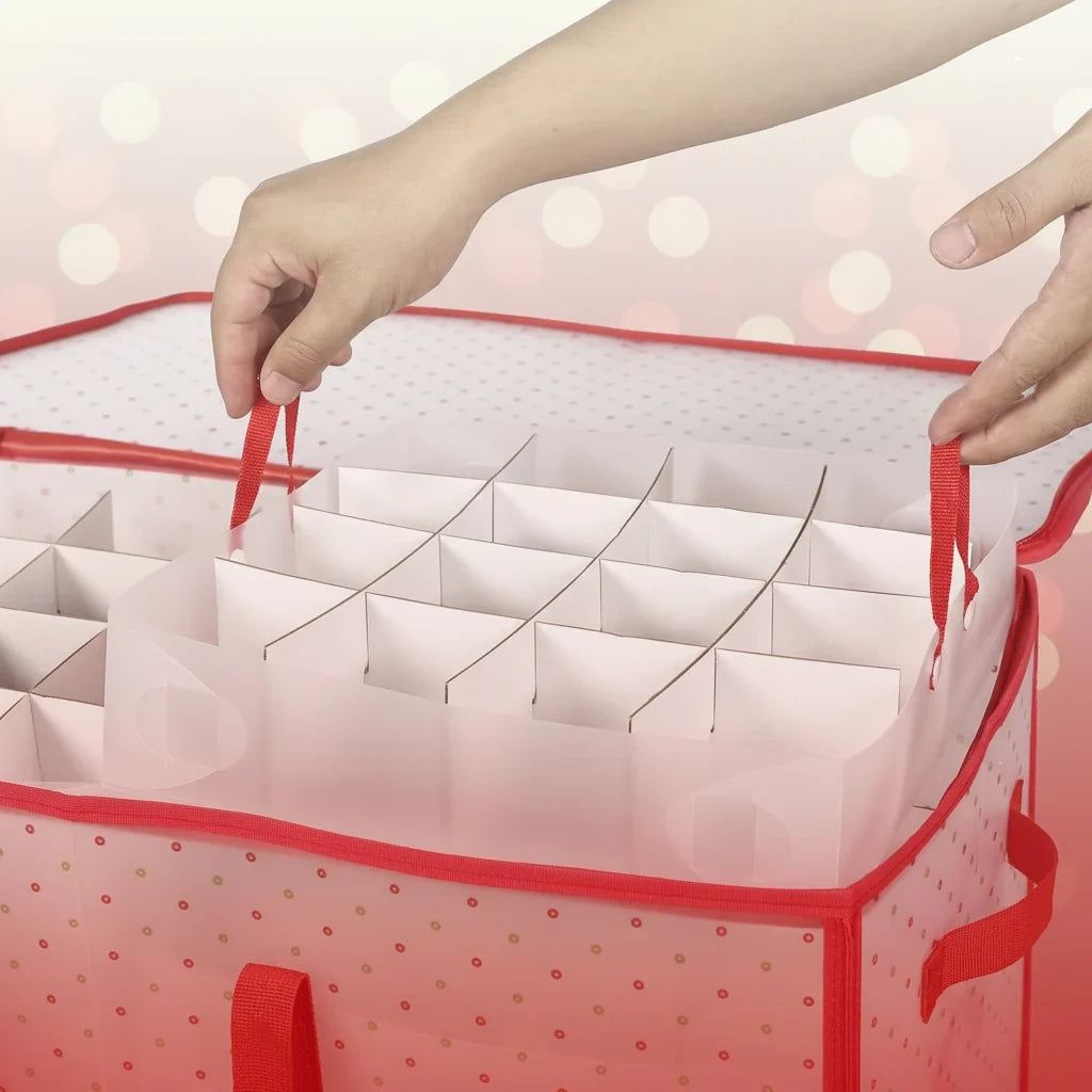 Christmas Ornament Storage Container with Zippered Lid and Removable Grid Dividers - Image 7