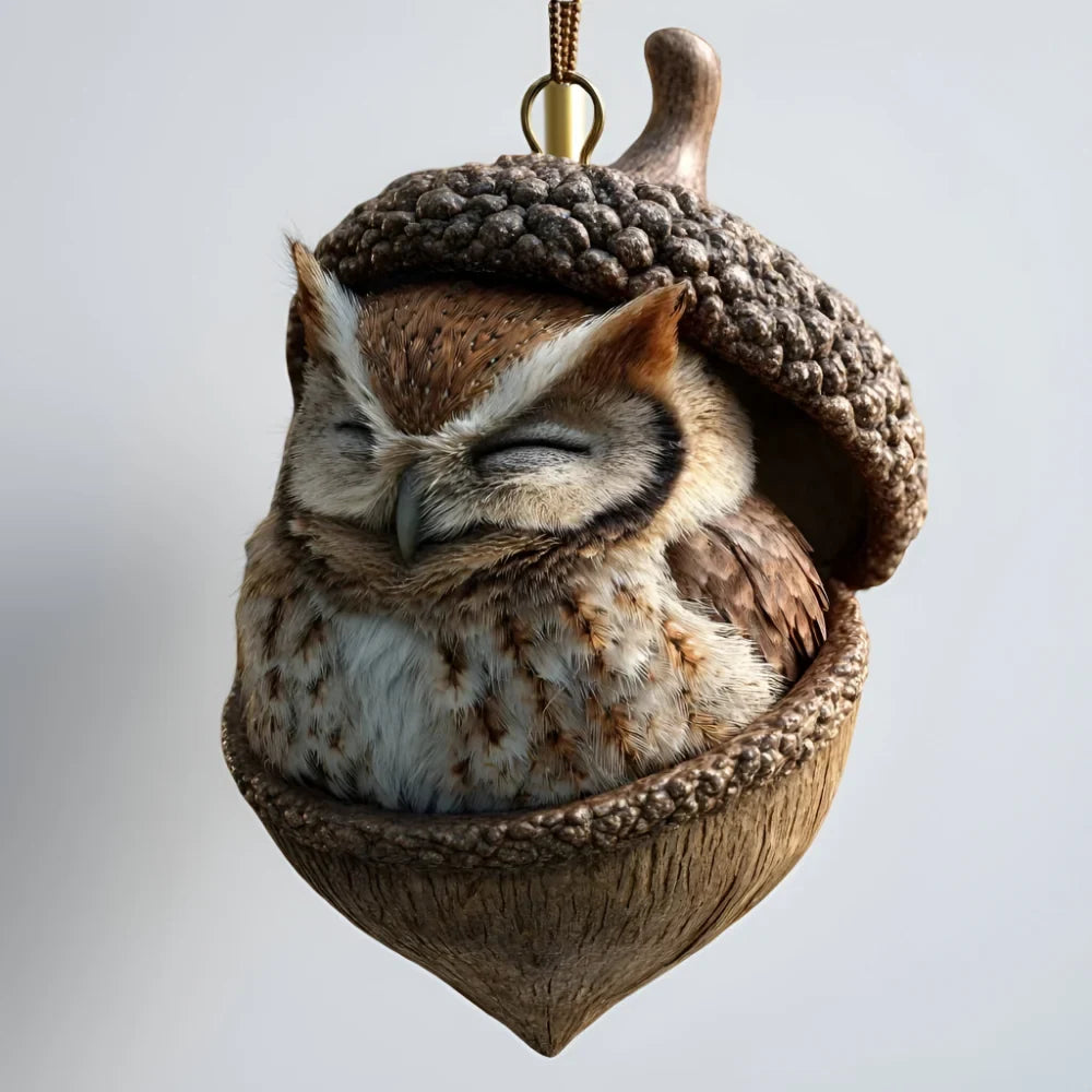 Christmas Ornaments Woodland Animal Acorn Shaped Sleeping Resin Decor - Image 16
