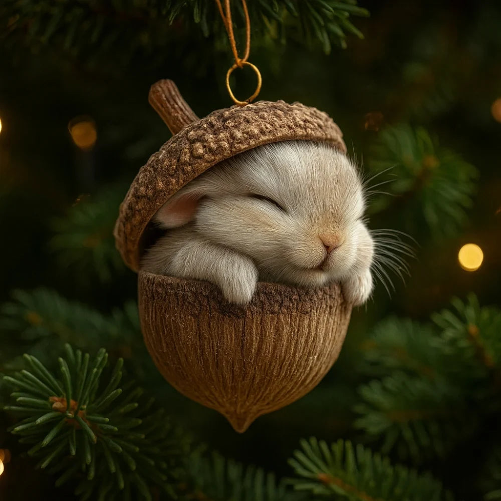 Christmas Ornaments Woodland Animal Acorn Shaped Sleeping Resin Decor - Image 2
