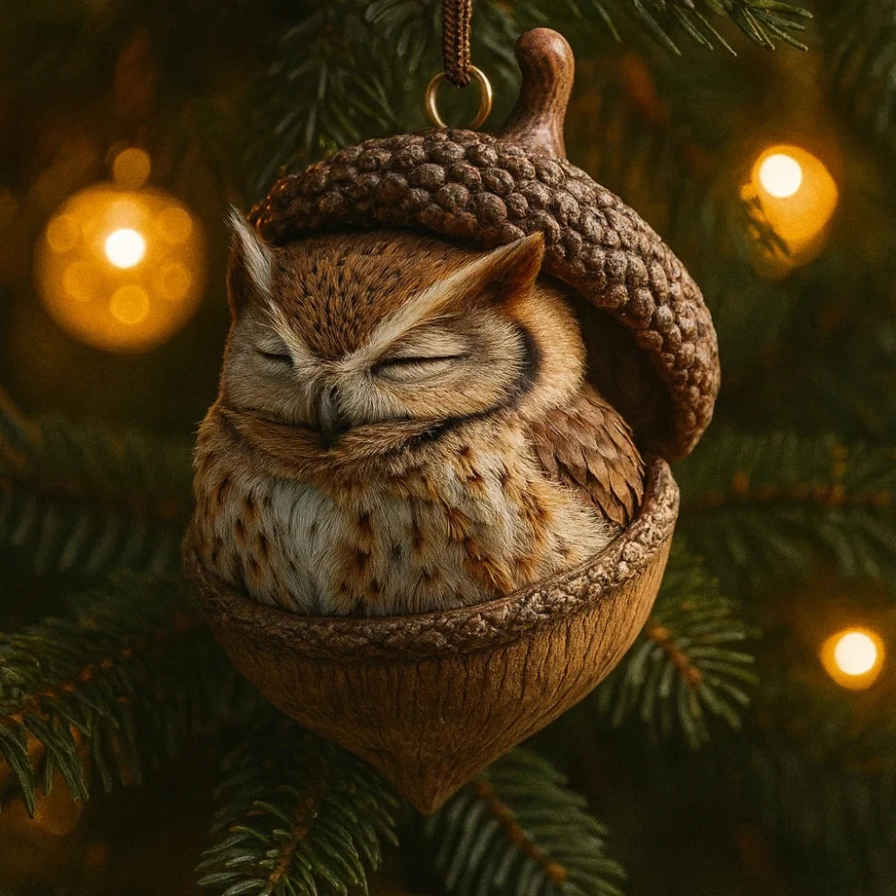 Christmas Ornaments Woodland Animal Acorn Shaped Sleeping Resin Decor - Image 7