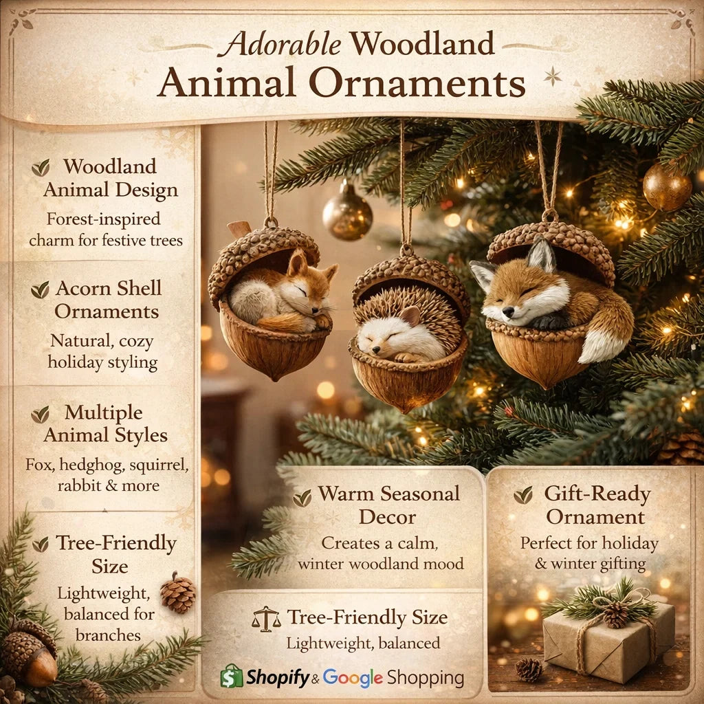 Christmas Ornaments Woodland Animal Acorn Shaped Sleeping Resin Decor - Image 8