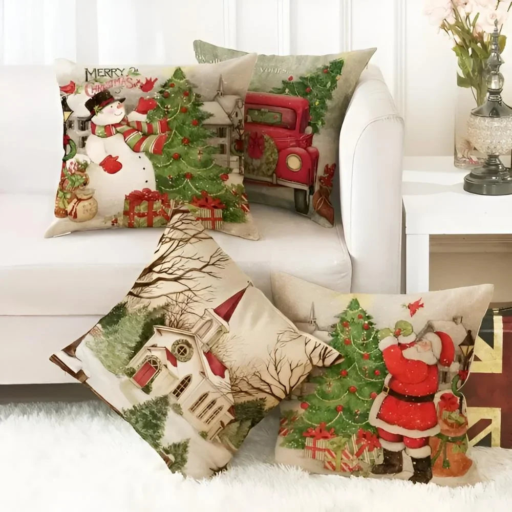 Christmas Pillow Cover with Polyester Linen Textured Weave and Hidden Zipper for Holiday Decor - Image 2