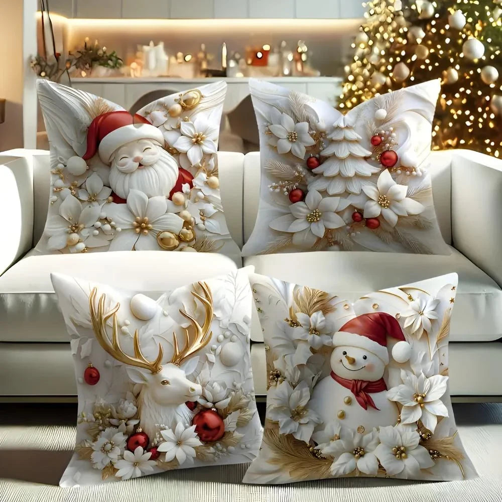 Christmas Pillow Covers Set of 4 with 3D Printed Designs and Hidden Zippers - Image 1