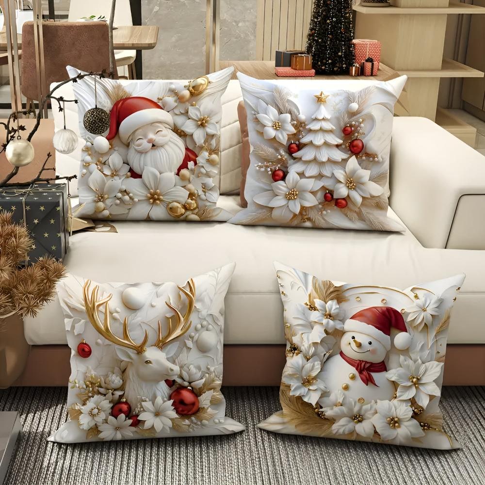 Christmas Pillow Covers Set of 4 with 3D Printed Designs and Hidden Zippers - Image 2