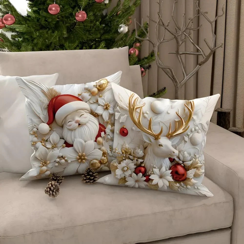 Christmas Pillow Covers Set of 4 with 3D Printed Designs and Hidden Zippers - Image 3