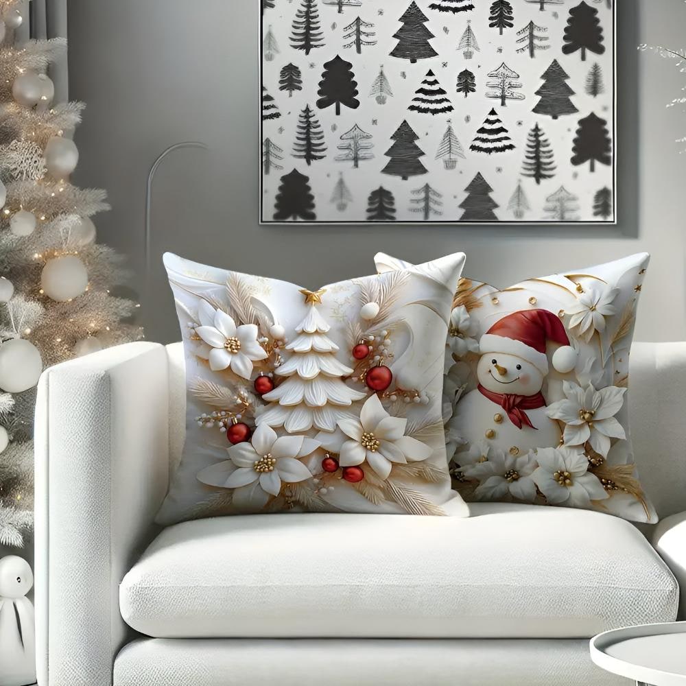Christmas Pillow Covers Set of 4 with 3D Printed Designs and Hidden Zippers - Image 4