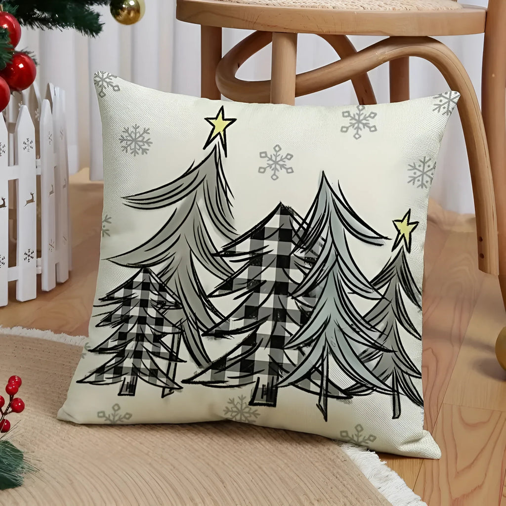 Christmas Pillow Covers Set of 4 with Hidden Zippers and Festive Gnome Tree Print - Image 2