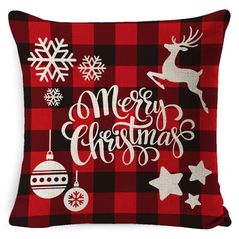 Christmas Pillow Covers with Festive Linen Print and Knife-Edge Seams Square Throw - Image 11