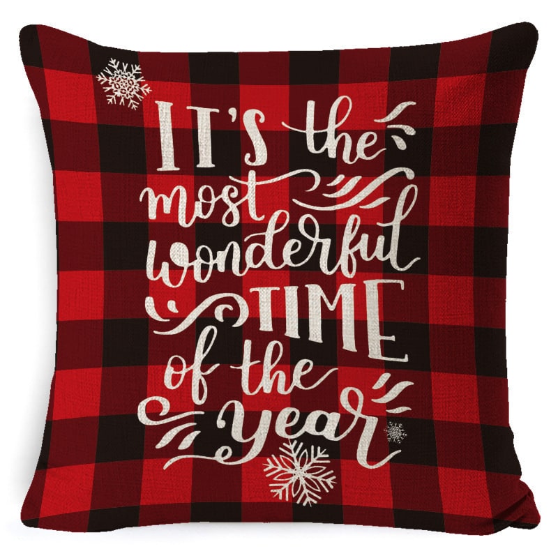 Christmas Pillow Covers with Festive Linen Print and Knife-Edge Seams Square Throw - Image 18