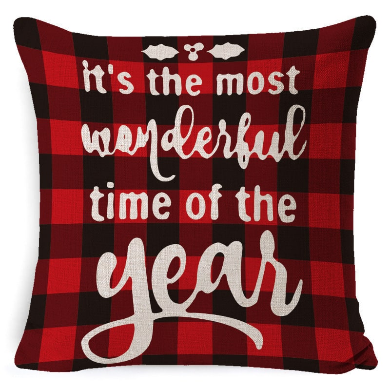 Christmas Pillow Covers with Festive Linen Print and Knife-Edge Seams Square Throw - Image 19