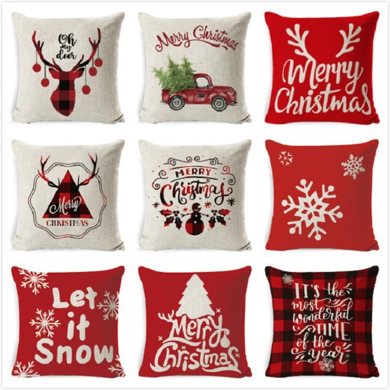 Christmas Pillow Covers with Festive Linen Print and Knife-Edge Seams Square Throw - Image 21