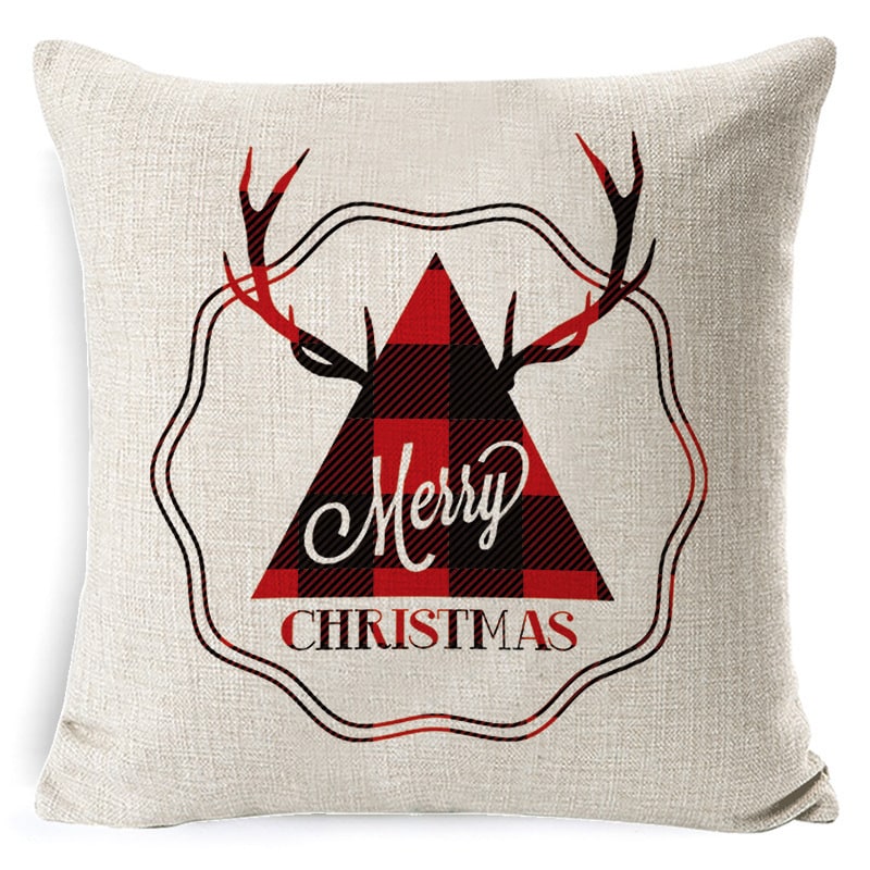 Christmas Pillow Covers with Festive Linen Print and Knife-Edge Seams Square Throw - Image 24