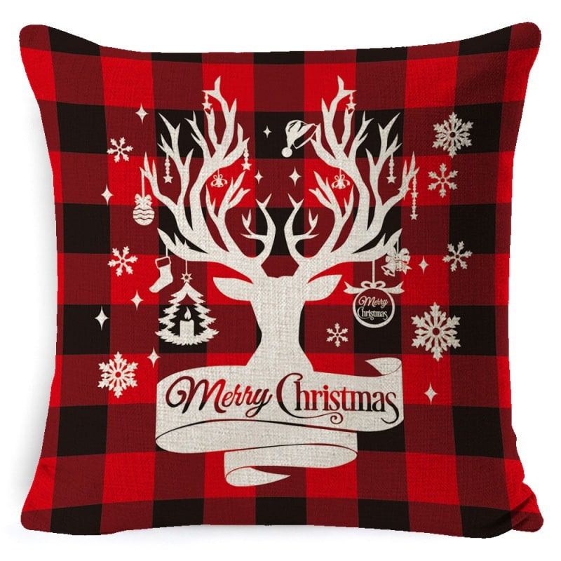 Christmas Pillow Covers with Festive Linen Print and Knife-Edge Seams Square Throw - Image 27