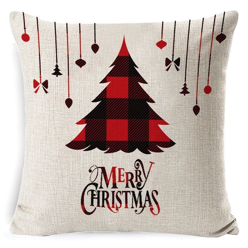Christmas Pillow Covers with Festive Linen Print and Knife-Edge Seams Square Throw - Image 28