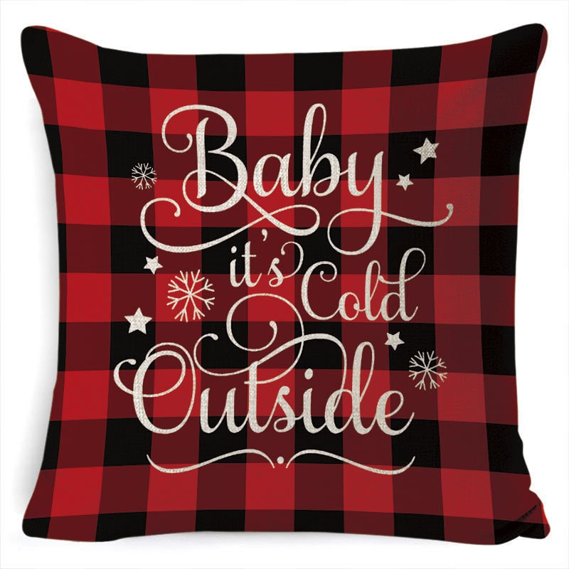 Christmas Pillow Covers with Festive Linen Print and Knife-Edge Seams Square Throw - Image 33