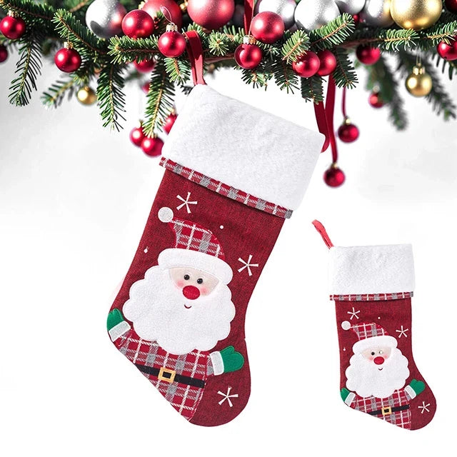 Christmas Stockings with Embroidered Details and Plush Cuffs for Holiday Hanging Decoration - Image 1