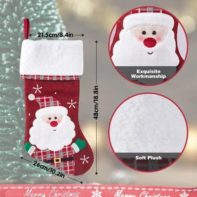 Christmas Stockings with Embroidered Details and Plush Cuffs for Holiday Hanging Decoration - Image 10