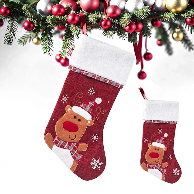 Christmas Stockings with Embroidered Details and Plush Cuffs for Holiday Hanging Decoration - Image 12