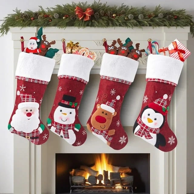 Christmas Stockings with Embroidered Details and Plush Cuffs for Holiday Hanging Decoration - Image 2