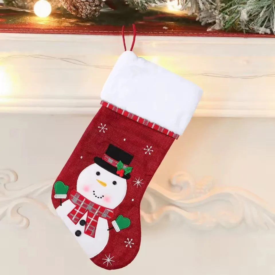 Christmas Stockings with Embroidered Details and Plush Cuffs for Holiday Hanging Decoration - Image 3