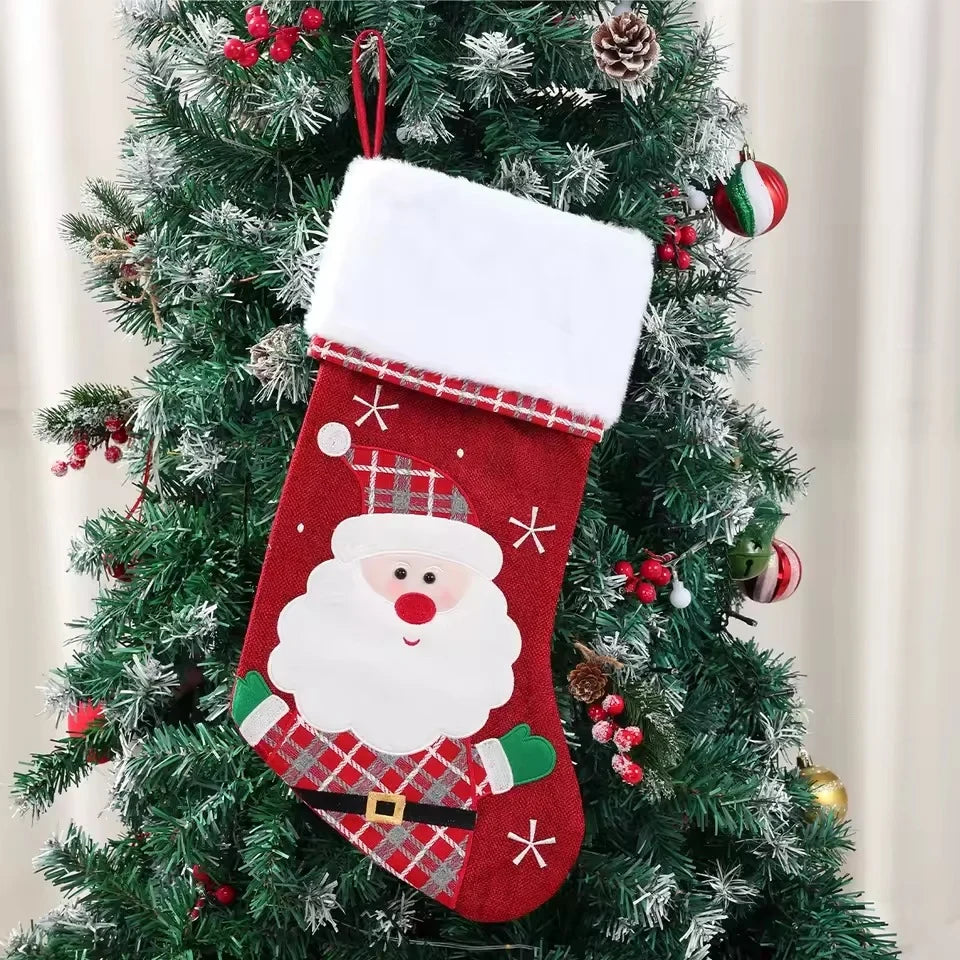 Christmas Stockings with Embroidered Details and Plush Cuffs for Holiday Hanging Decoration - Image 4