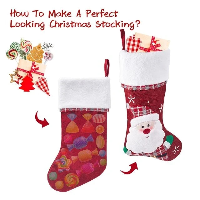 Christmas Stockings with Embroidered Details and Plush Cuffs for Holiday Hanging Decoration - Image 6