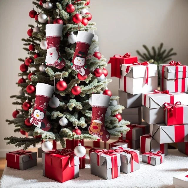 Christmas Stockings with Embroidered Details and Plush Cuffs for Holiday Hanging Decoration - Image 7