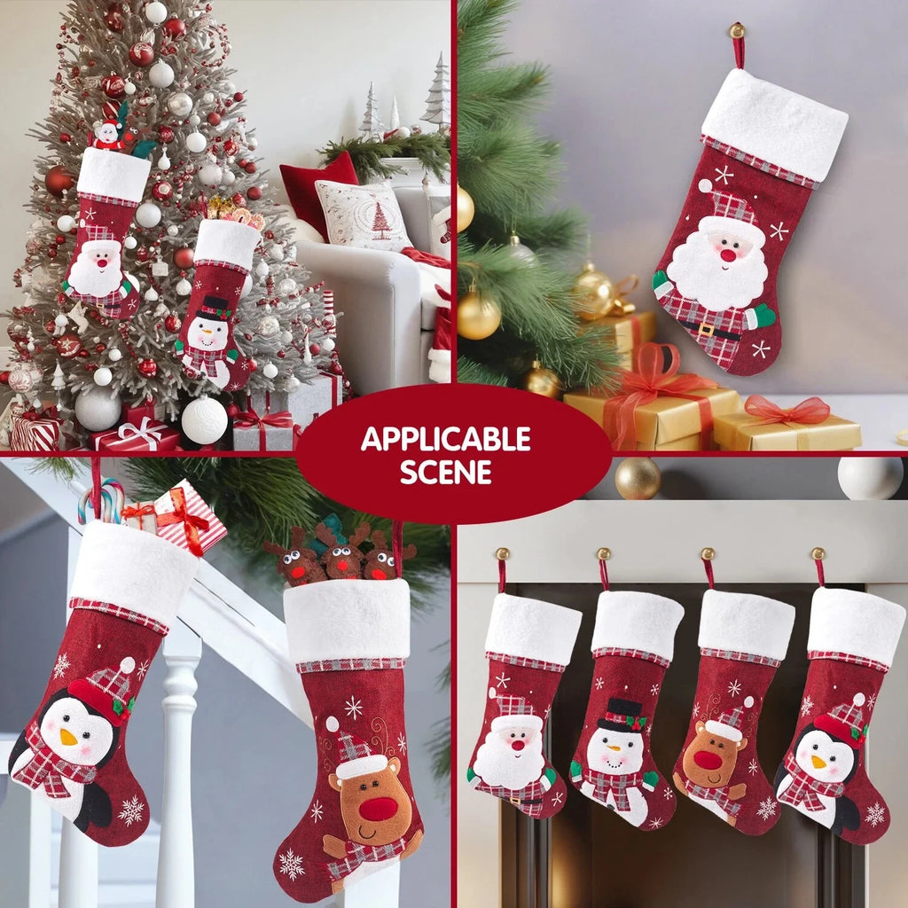 Christmas Stockings with Embroidered Details and Plush Cuffs for Holiday Hanging Decoration - Image 9