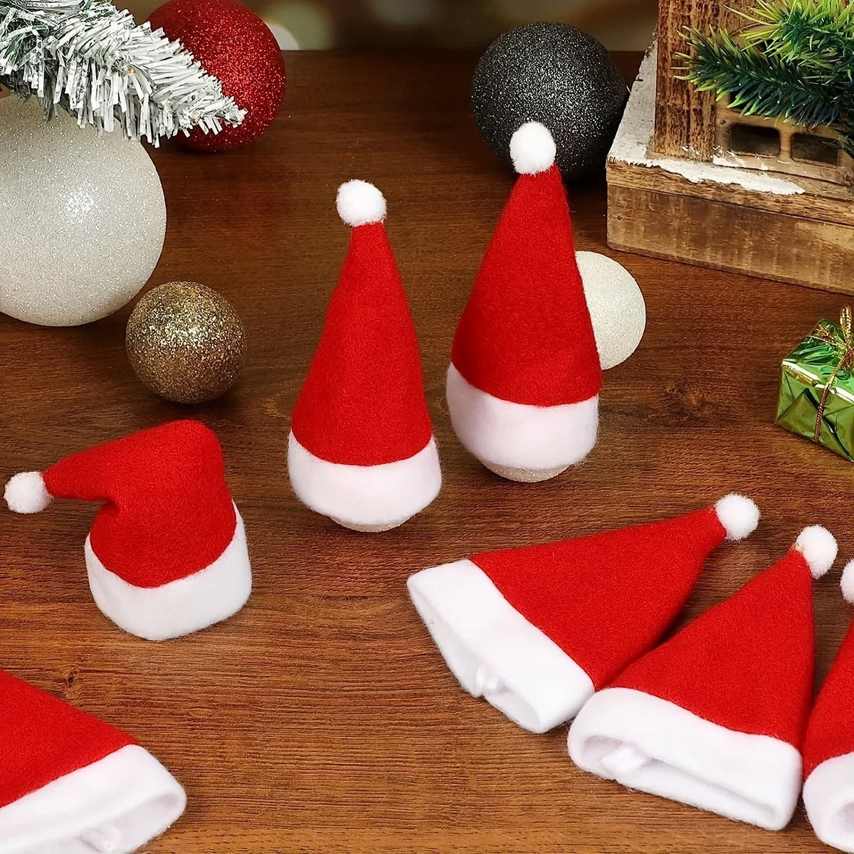 Christmas Table Decorations with Santa Hat Cutlery Holders and Bottle Toppers Set of 12 cm - Image 3