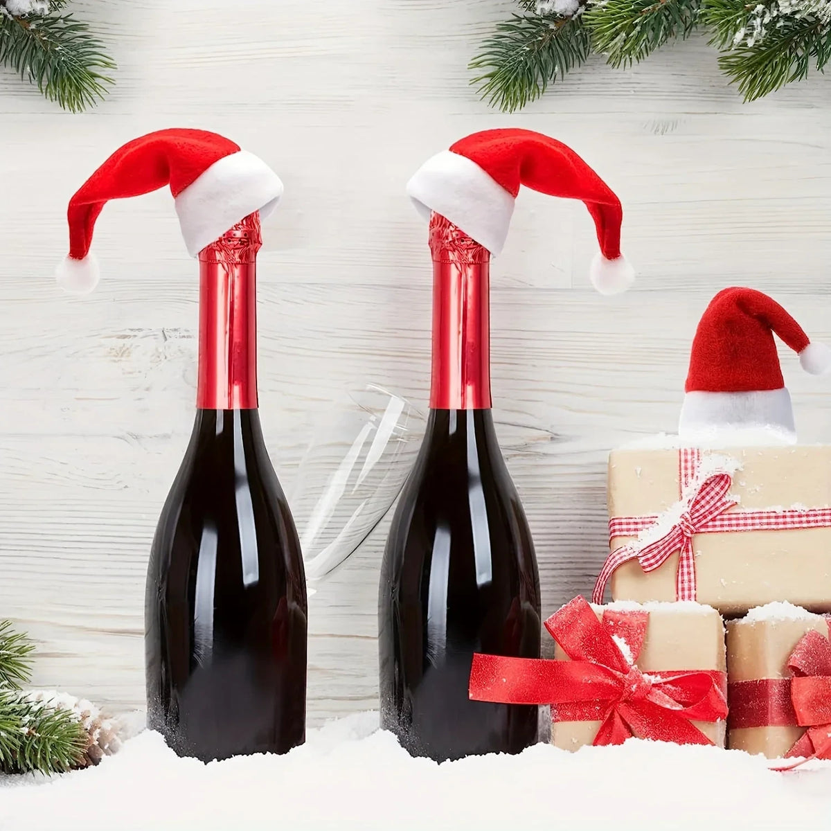 Christmas Table Decorations with Santa Hat Cutlery Holders and Bottle Toppers Set of 12 cm - Image 4