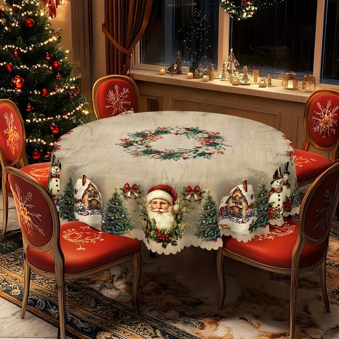 Christmas Tablecloth Round with Scalloped Edges and Festive Holiday Print - Image 6