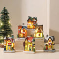 Christmas Village Set with LED Lights 6 Hand-Painted Miniature Houses and Snow-Covered Roofs - Image 1