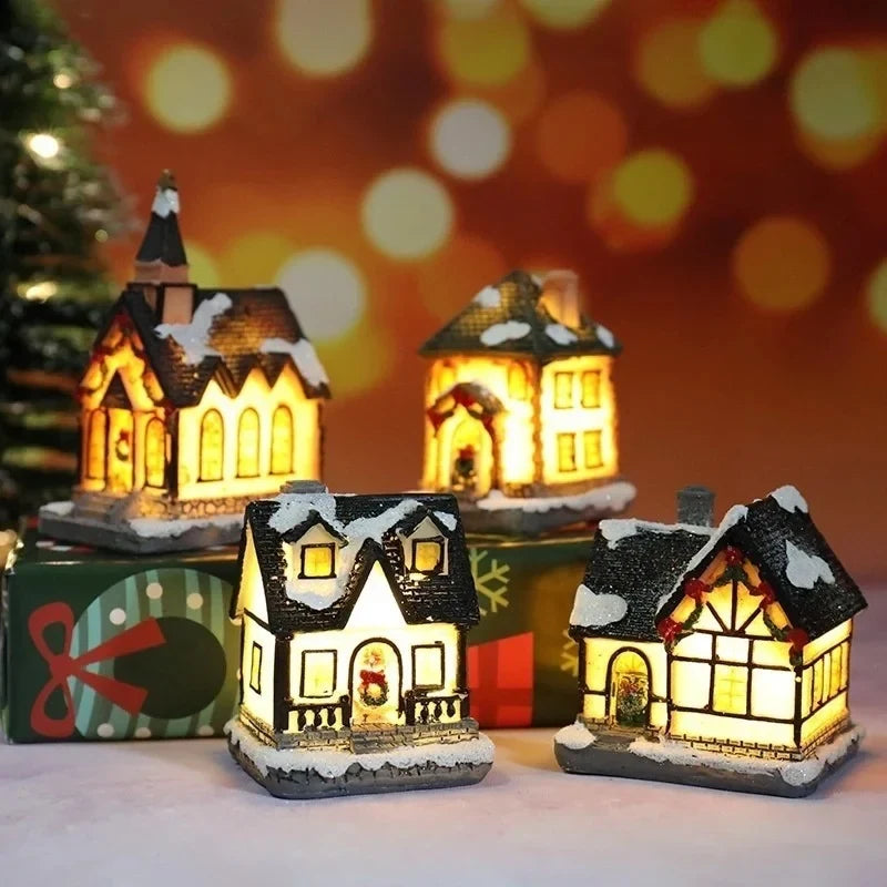 Christmas Village Set with LED Lights 6 Hand-Painted Miniature Houses and Snow-Covered Roofs - Image 3