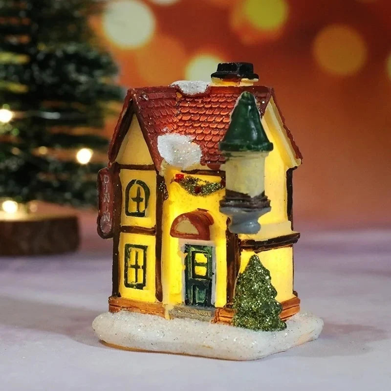 Christmas Village Set with LED Lights 6 Hand-Painted Miniature Houses and Snow-Covered Roofs - Image 7