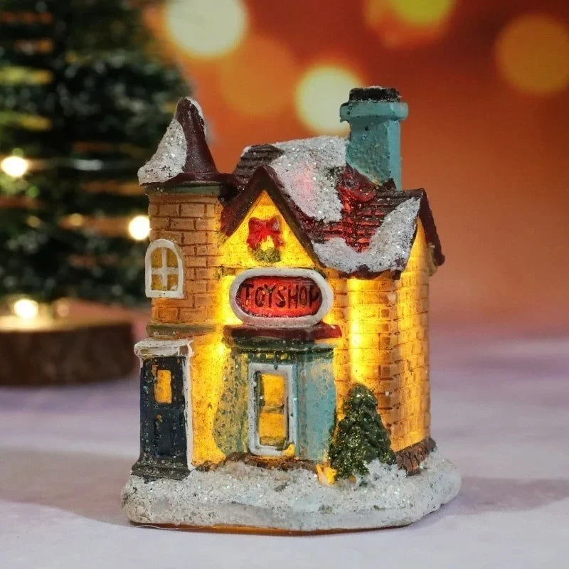 Christmas Village Set with LED Lights 6 Hand-Painted Miniature Houses and Snow-Covered Roofs - Image 9