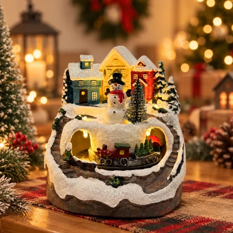Christmas Village with Animated Lights Train and Rotating Tree Tabletop Display - Image 10