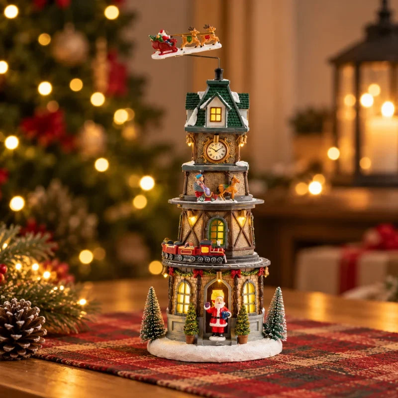 Christmas Village with Animated Lights Train and Rotating Tree Tabletop Display - Image 11