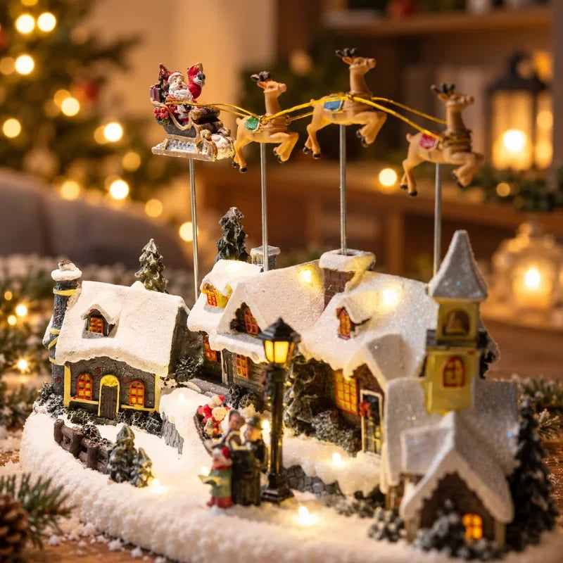 Christmas Village with Animated Lights Train and Rotating Tree Tabletop Display - Image 12