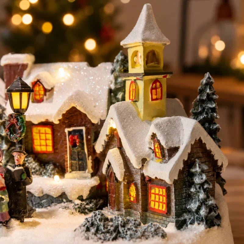 Christmas Village with Animated Lights Train and Rotating Tree Tabletop Display - Image 13
